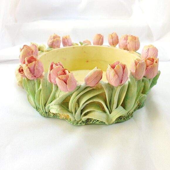 VTG Decorative Easter Rabbit & Tulip Design Bowl Spring Time Planter Candy Dish - Picture 11 of 16